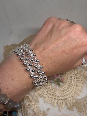 925 Sterling Silver Beaded Cuff Bracelet | Luxury Maximalist Statement